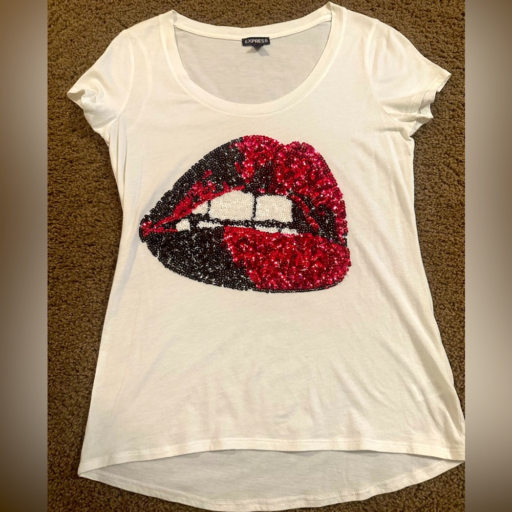 Express sequined lips shirt